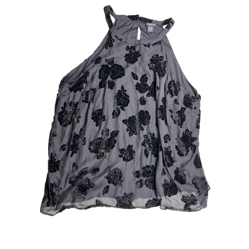 Torrid Size 2 Gray Black Burnout Velvet Floral Sleeveless Blouse Plus Size